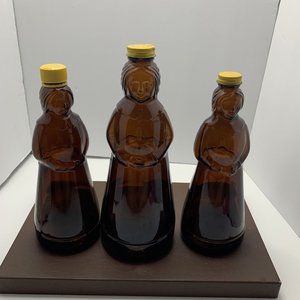 Trio Set Vintage MRS BUTTERWORTH'S Amber Brown Glass Syrup Bottles 11” & 2x 10”